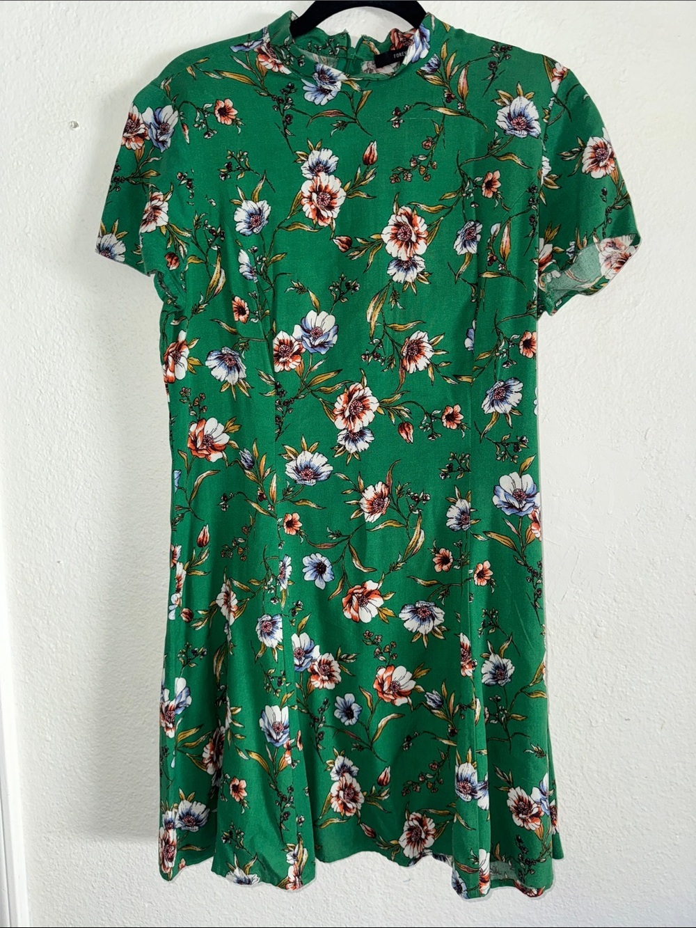 Forever 21 Green Floral Mini Dress with Multicolor Blooms